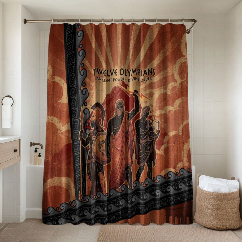 Twelve Olympians Bathroom Set Greek Gods Graphic With Greek Amphora Vase And Parthenon Art
