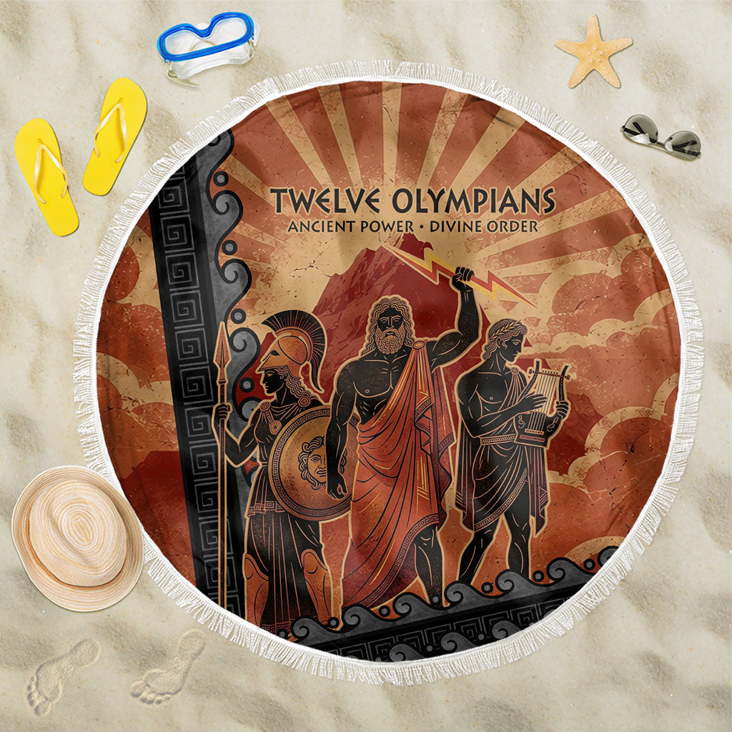 Twelve Olympians Beach Blanket Greek Gods Graphic With Greek Amphora Vase And Parthenon Art