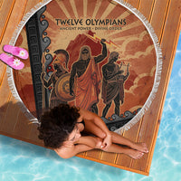 Twelve Olympians Beach Blanket Greek Gods Graphic With Greek Amphora Vase And Parthenon Art