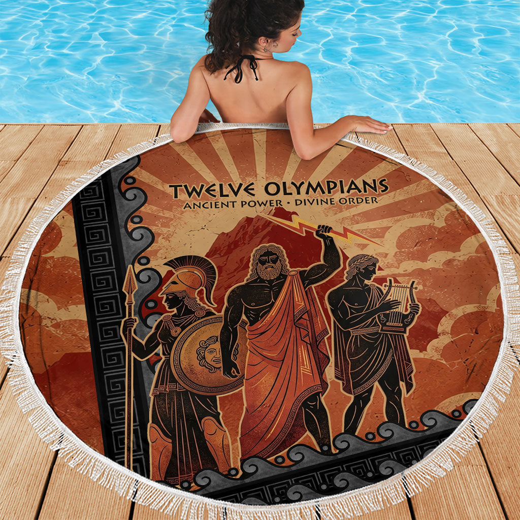 Twelve Olympians Beach Blanket Greek Gods Graphic With Greek Amphora Vase And Parthenon Art
