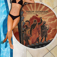 Twelve Olympians Beach Blanket Greek Gods Graphic With Greek Amphora Vase And Parthenon Art