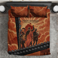 Twelve Olympians Bedding Set Greek Gods Graphic With Greek Amphora Vase And Parthenon Art