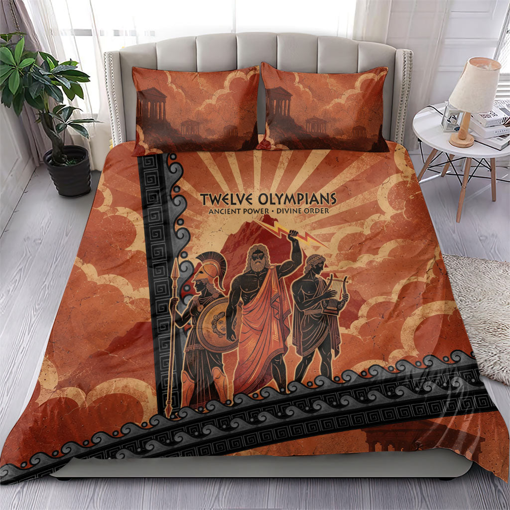 Twelve Olympians Bedding Set Greek Gods Graphic With Greek Amphora Vase And Parthenon Art