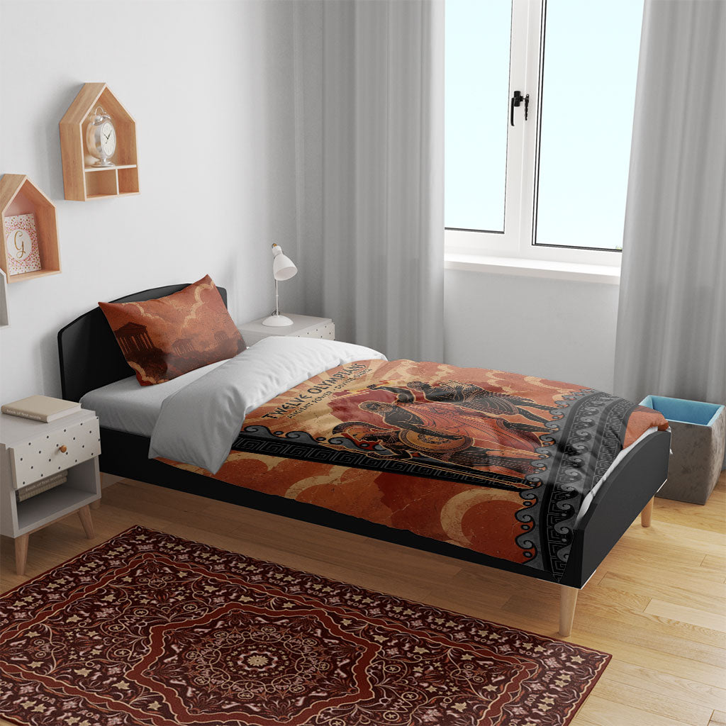 Twelve Olympians Bedding Set Greek Gods Graphic With Greek Amphora Vase And Parthenon Art