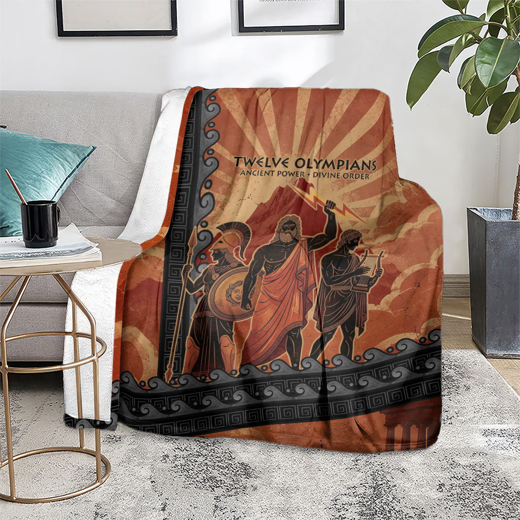 Twelve Olympians Blanket Greek Gods Graphic With Greek Amphora Vase And Parthenon Art