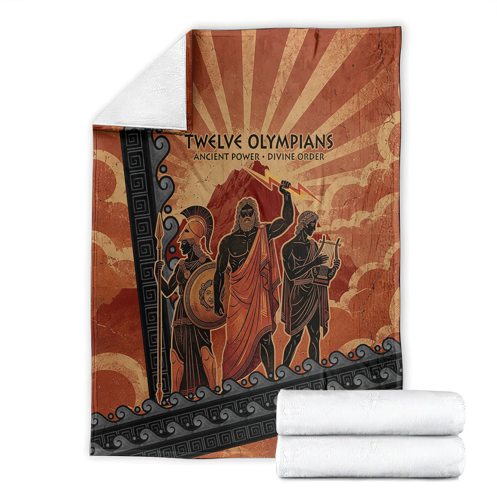 Twelve Olympians Blanket Greek Gods Graphic With Greek Amphora Vase And Parthenon Art