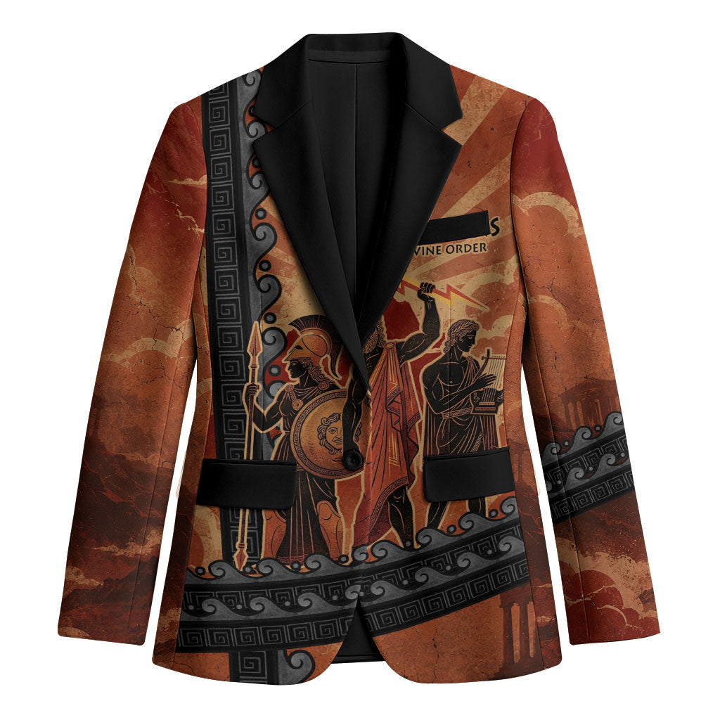 Twelve Olympians Blazer Greek Gods Graphic With Greek Amphora Vase And Parthenon Art