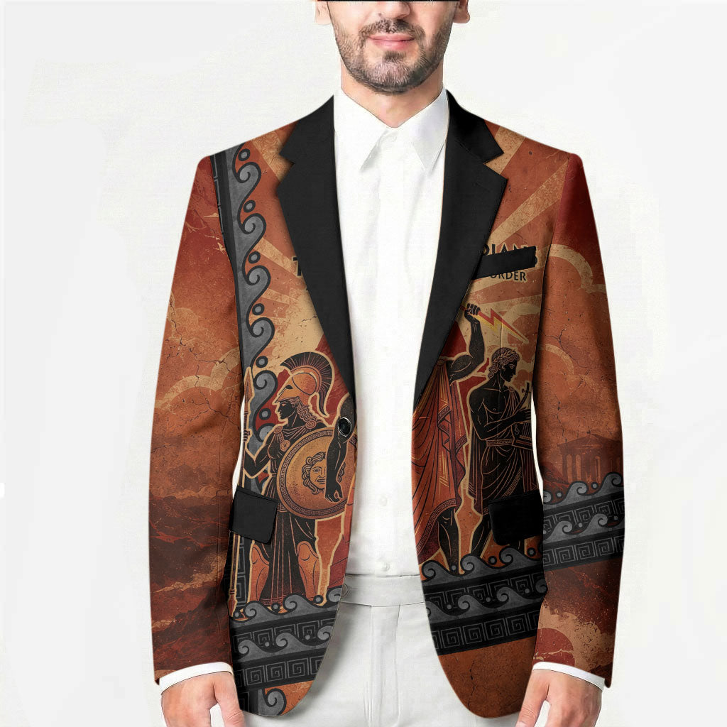 Twelve Olympians Blazer Greek Gods Graphic With Greek Amphora Vase And Parthenon Art
