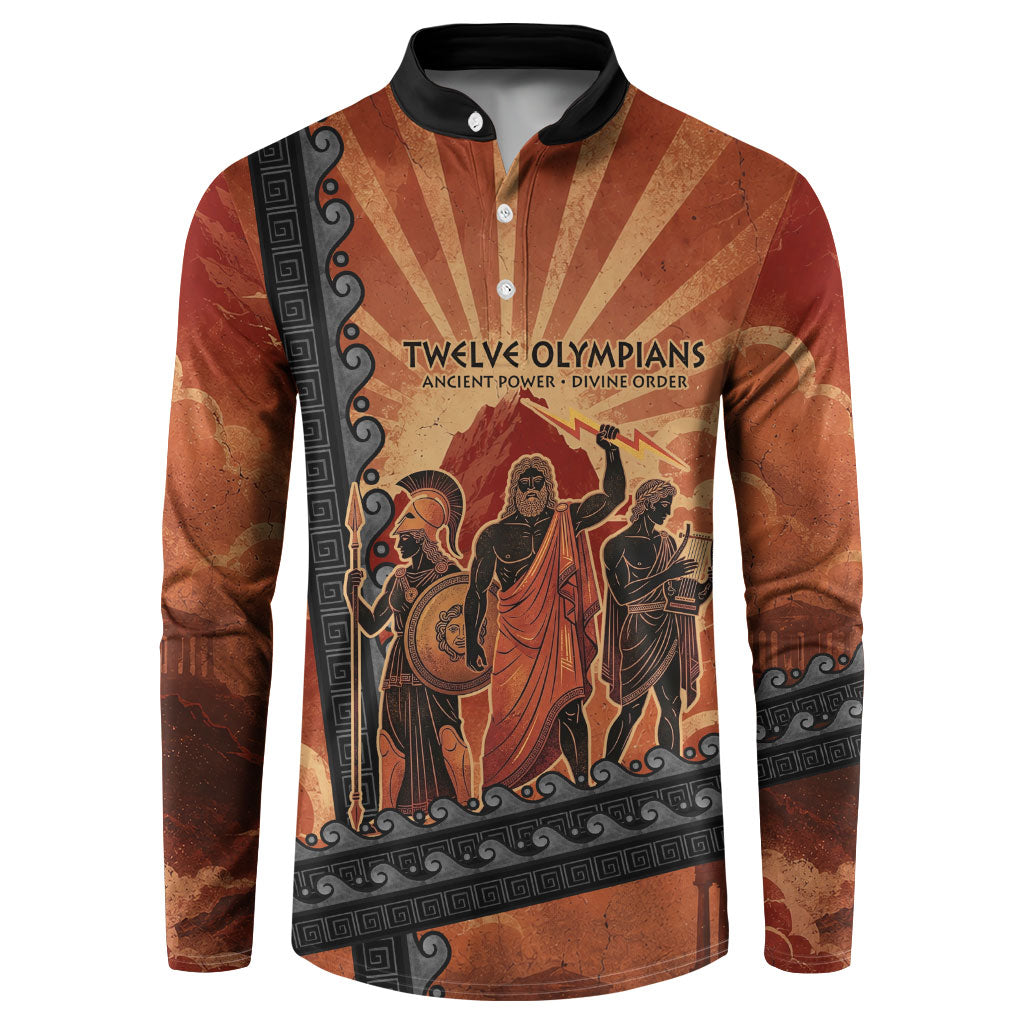 Twelve Olympians Button Sweatshirt Greek Gods Graphic With Greek Amphora Vase And Parthenon Art