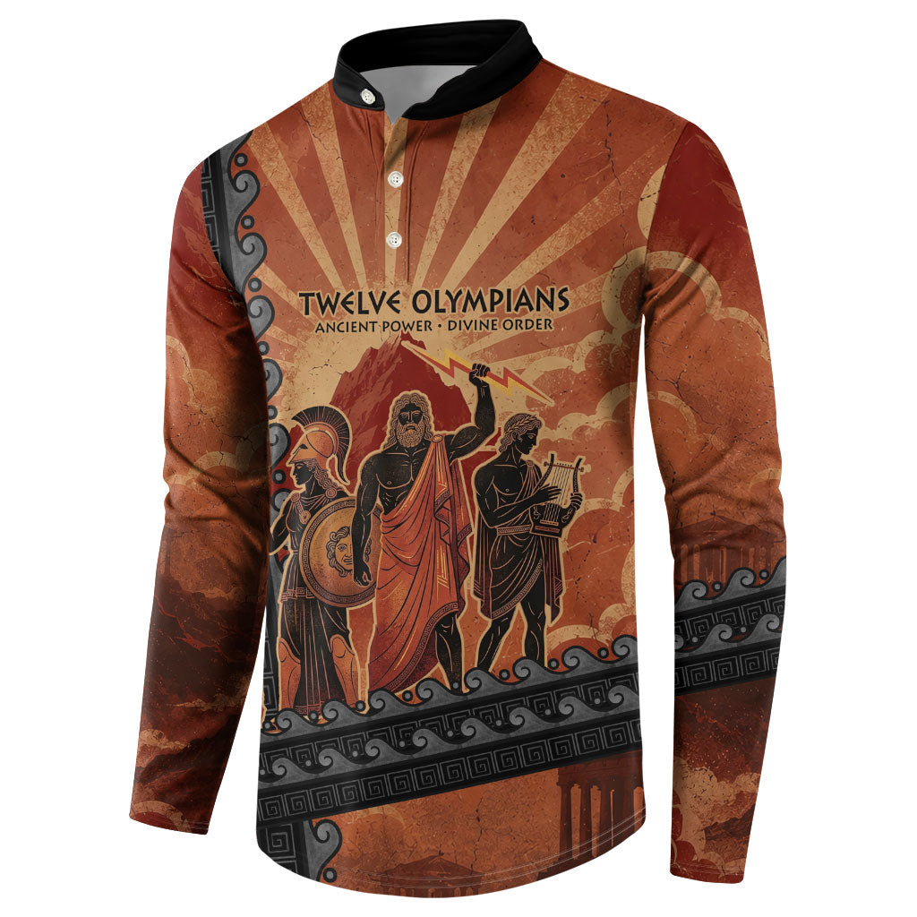 Twelve Olympians Button Sweatshirt Greek Gods Graphic With Greek Amphora Vase And Parthenon Art