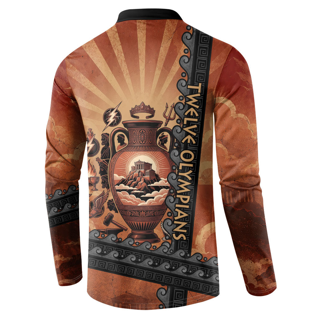 Twelve Olympians Button Sweatshirt Greek Gods Graphic With Greek Amphora Vase And Parthenon Art