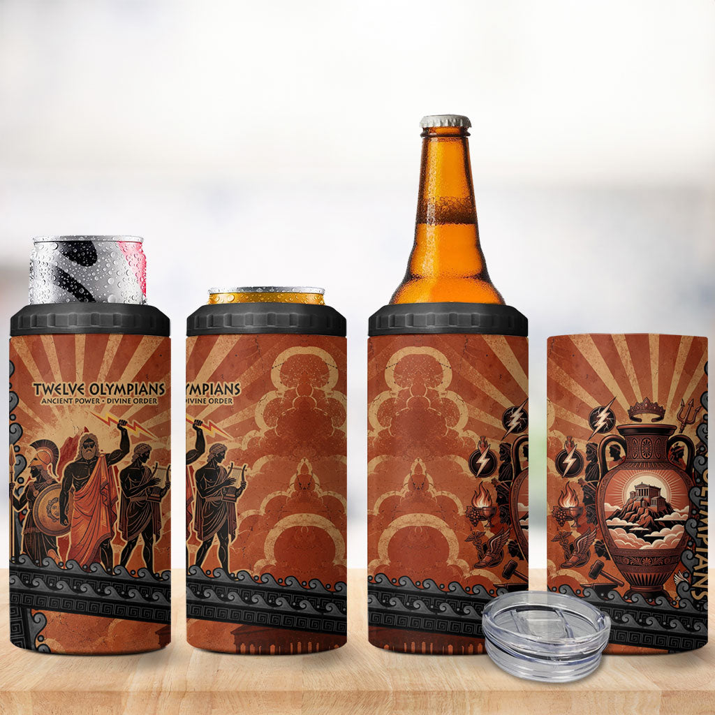 Twelve Olympians 4 in 1 Can Cooler Tumbler Greek Gods Graphic With Greek Amphora Vase And Parthenon Art