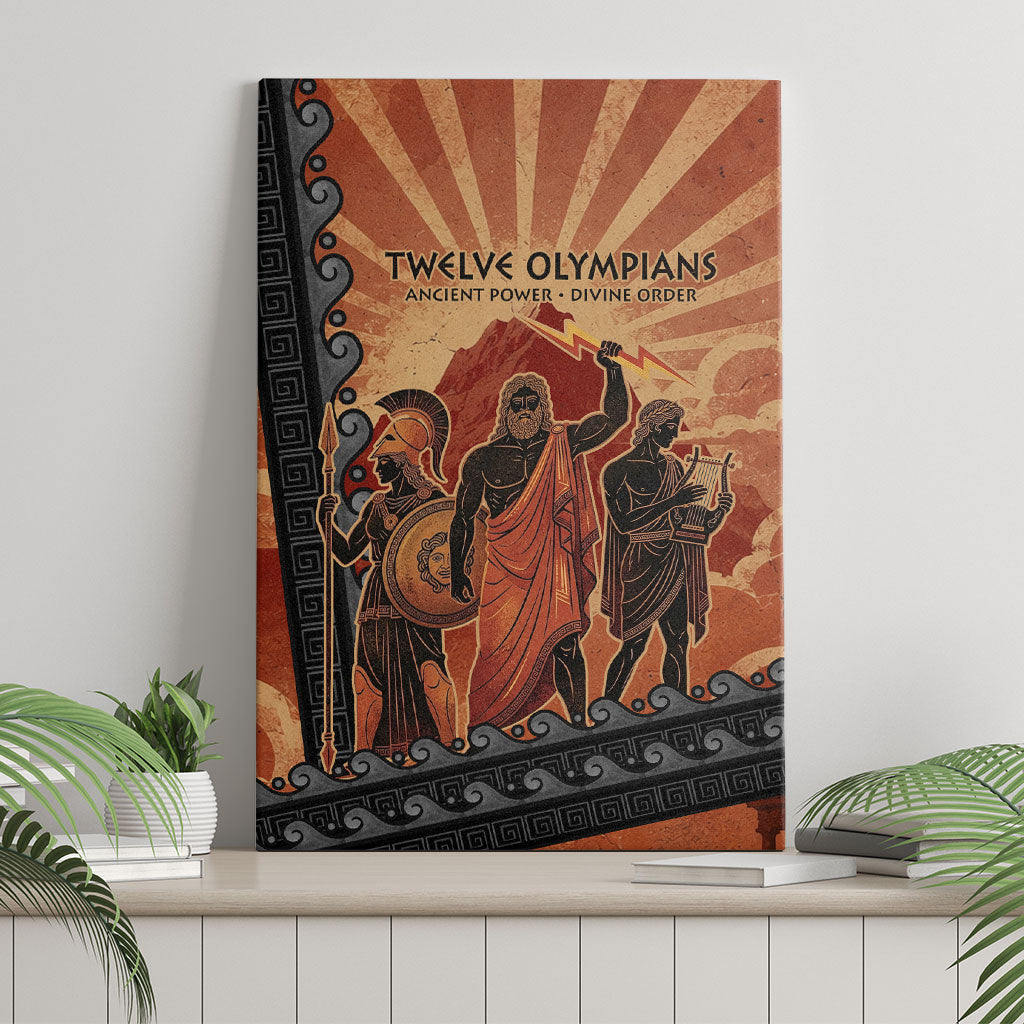Twelve Olympians Canvas Wall Art Greek Gods Graphic With Greek Amphora Vase And Parthenon Art