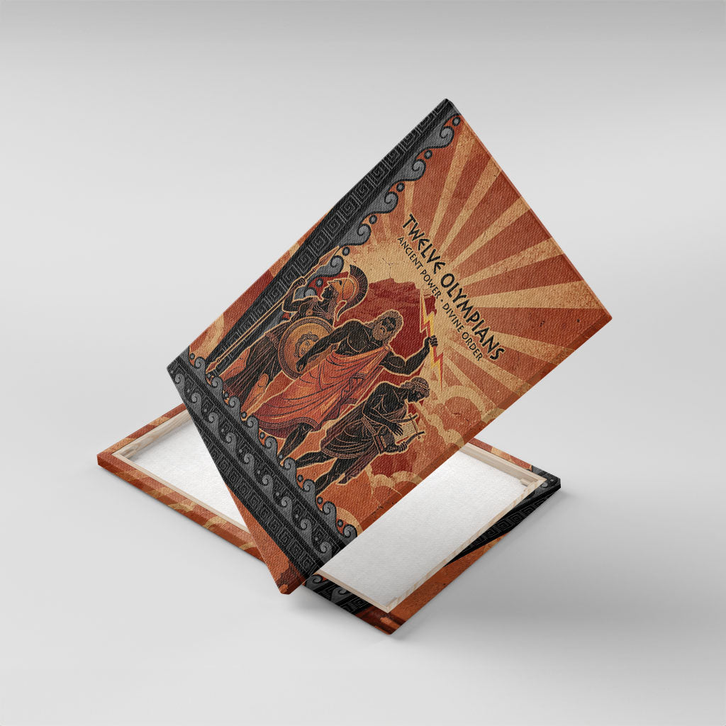 Twelve Olympians Canvas Wall Art Greek Gods Graphic With Greek Amphora Vase And Parthenon Art