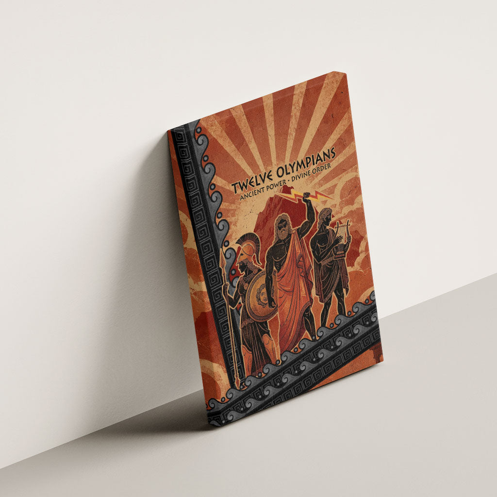 Twelve Olympians Canvas Wall Art Greek Gods Graphic With Greek Amphora Vase And Parthenon Art