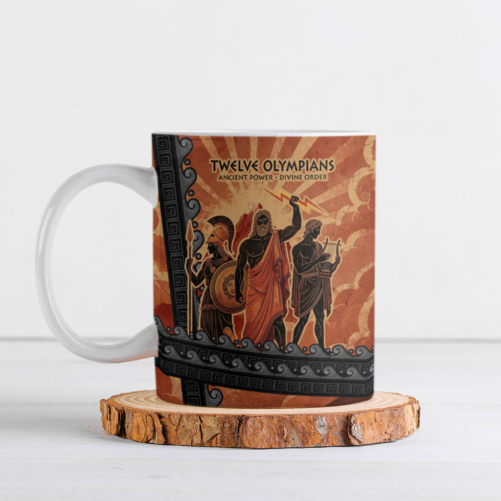 Twelve Olympians Ceramic Mug Greek Gods Graphic With Greek Amphora Vase And Parthenon Art