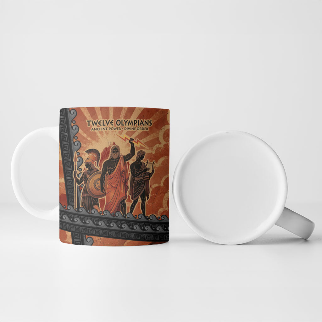 Twelve Olympians Ceramic Mug Greek Gods Graphic With Greek Amphora Vase And Parthenon Art