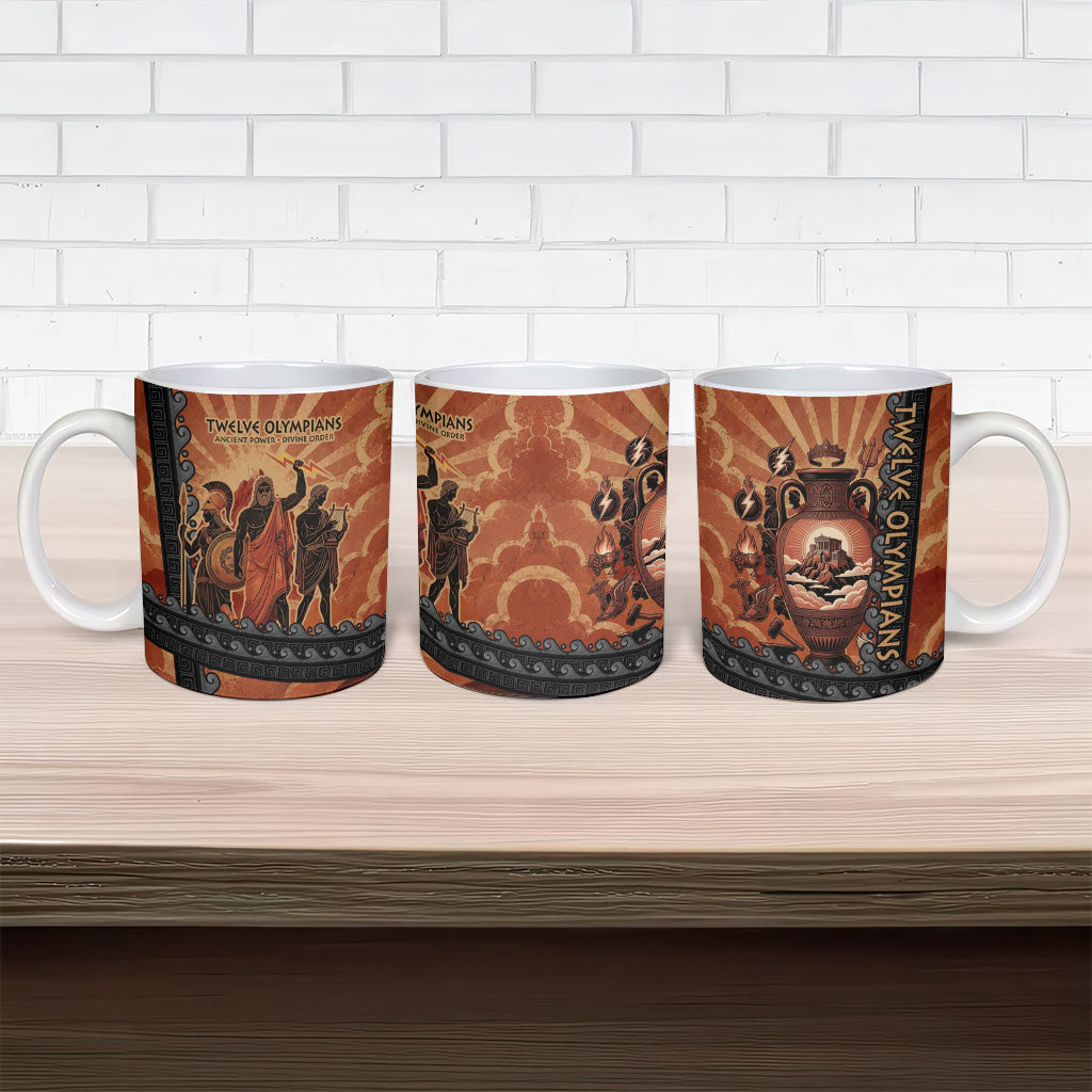 Twelve Olympians Ceramic Mug Greek Gods Graphic With Greek Amphora Vase And Parthenon Art