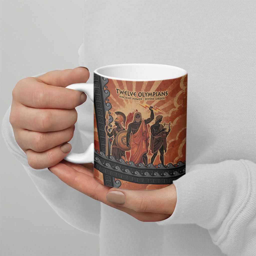 Twelve Olympians Ceramic Mug Greek Gods Graphic With Greek Amphora Vase And Parthenon Art