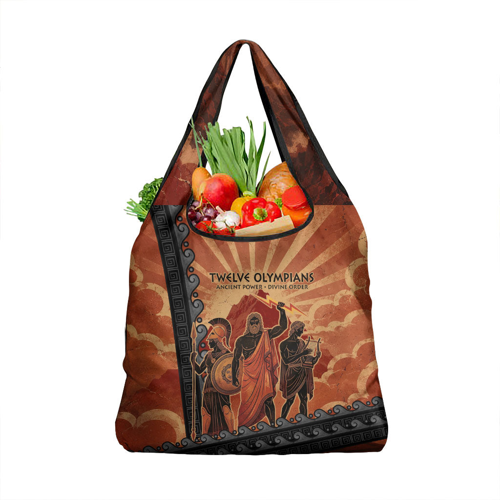 Twelve Olympians Grocery Bag Greek Gods Graphic With Greek Amphora Vase And Parthenon Art