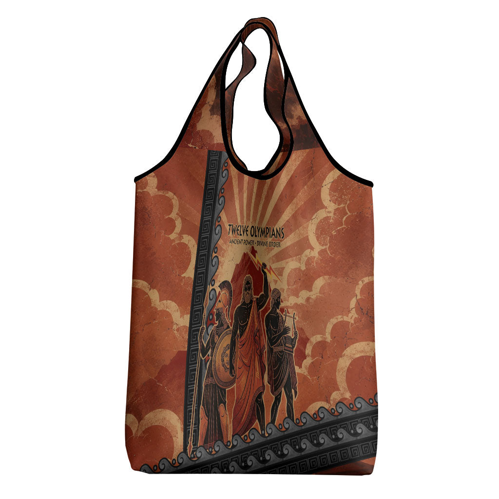 Twelve Olympians Grocery Bag Greek Gods Graphic With Greek Amphora Vase And Parthenon Art
