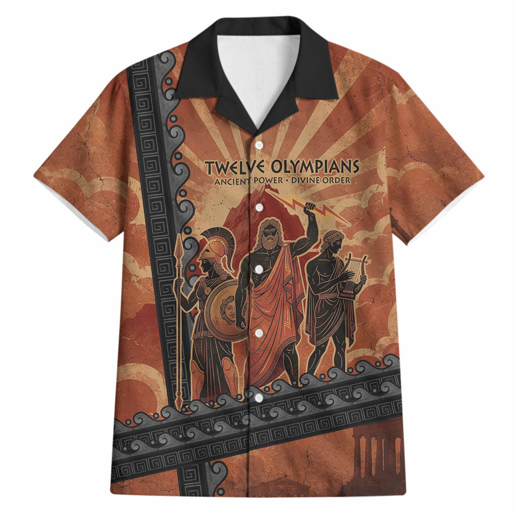Twelve Olympians Hawaiian Shirt Greek Gods Graphic With Greek Amphora Vase And Parthenon Art