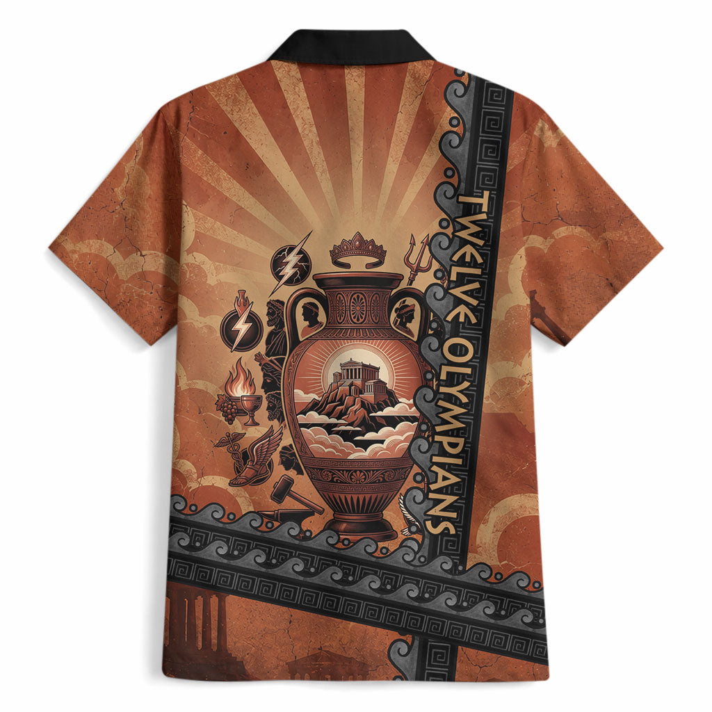 Twelve Olympians Hawaiian Shirt Greek Gods Graphic With Greek Amphora Vase And Parthenon Art