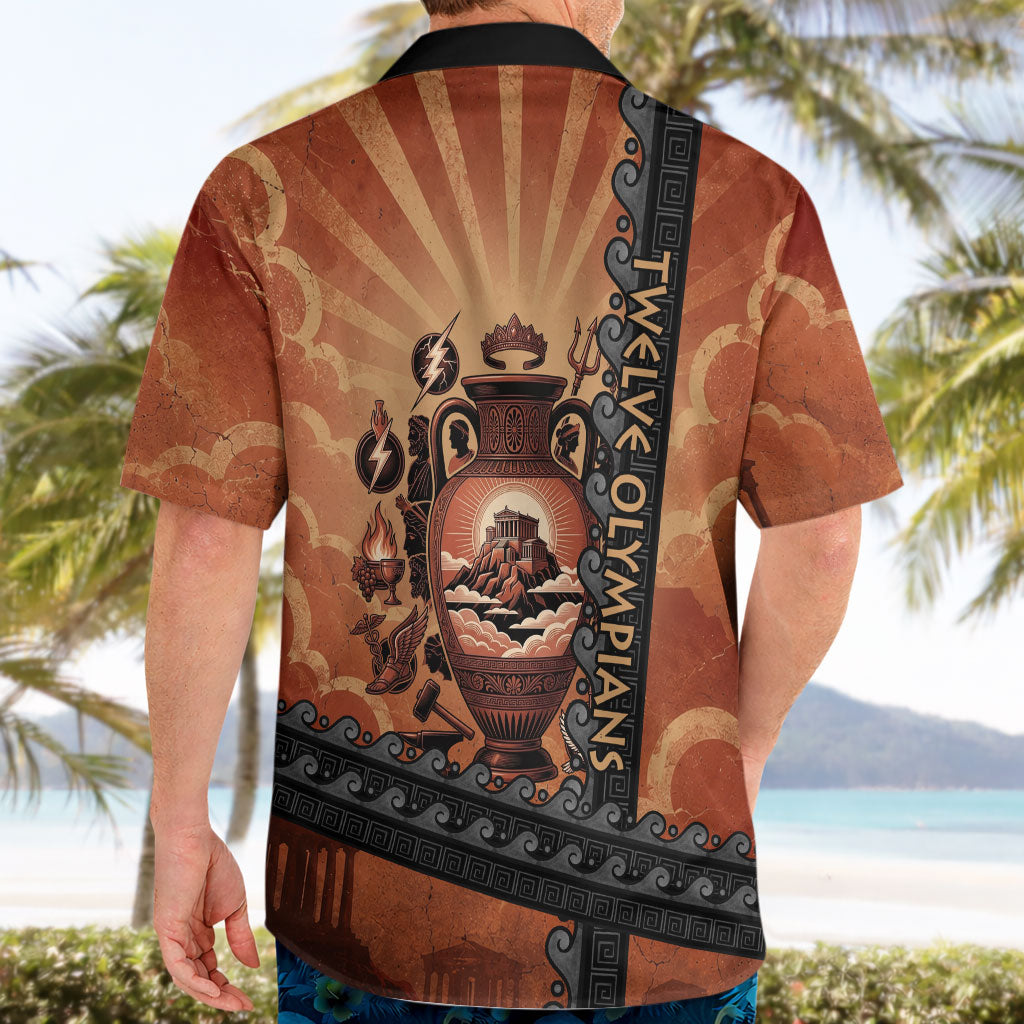 Twelve Olympians Hawaiian Shirt Greek Gods Graphic With Greek Amphora Vase And Parthenon Art