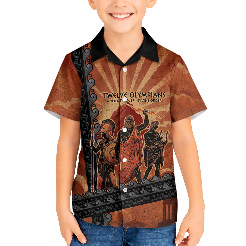 Twelve Olympians Hawaiian Shirt Greek Gods Graphic With Greek Amphora Vase And Parthenon Art