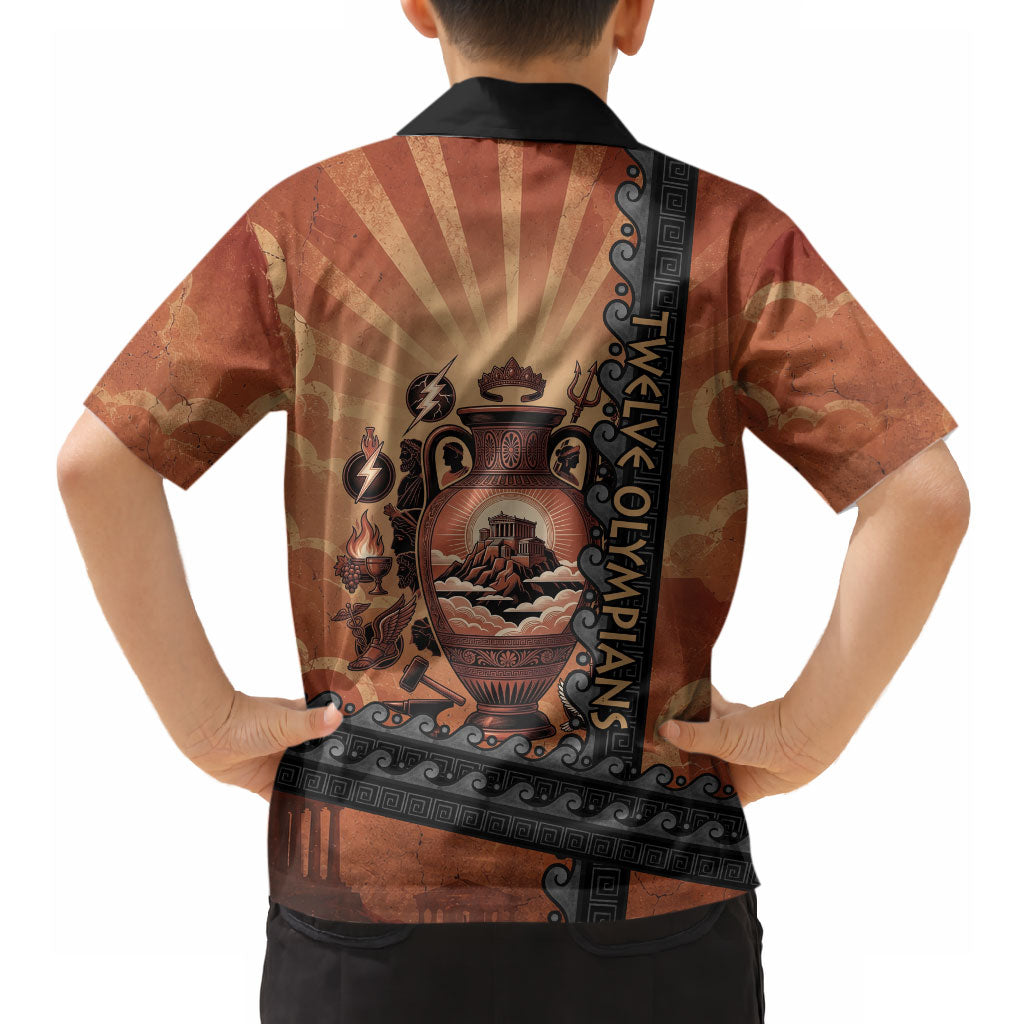 Twelve Olympians Hawaiian Shirt Greek Gods Graphic With Greek Amphora Vase And Parthenon Art