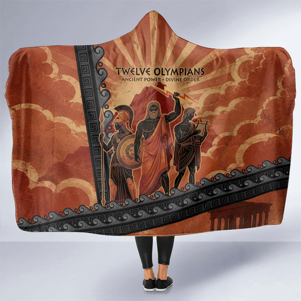 Twelve Olympians Hooded Blanket Greek Gods Graphic With Greek Amphora Vase And Parthenon Art