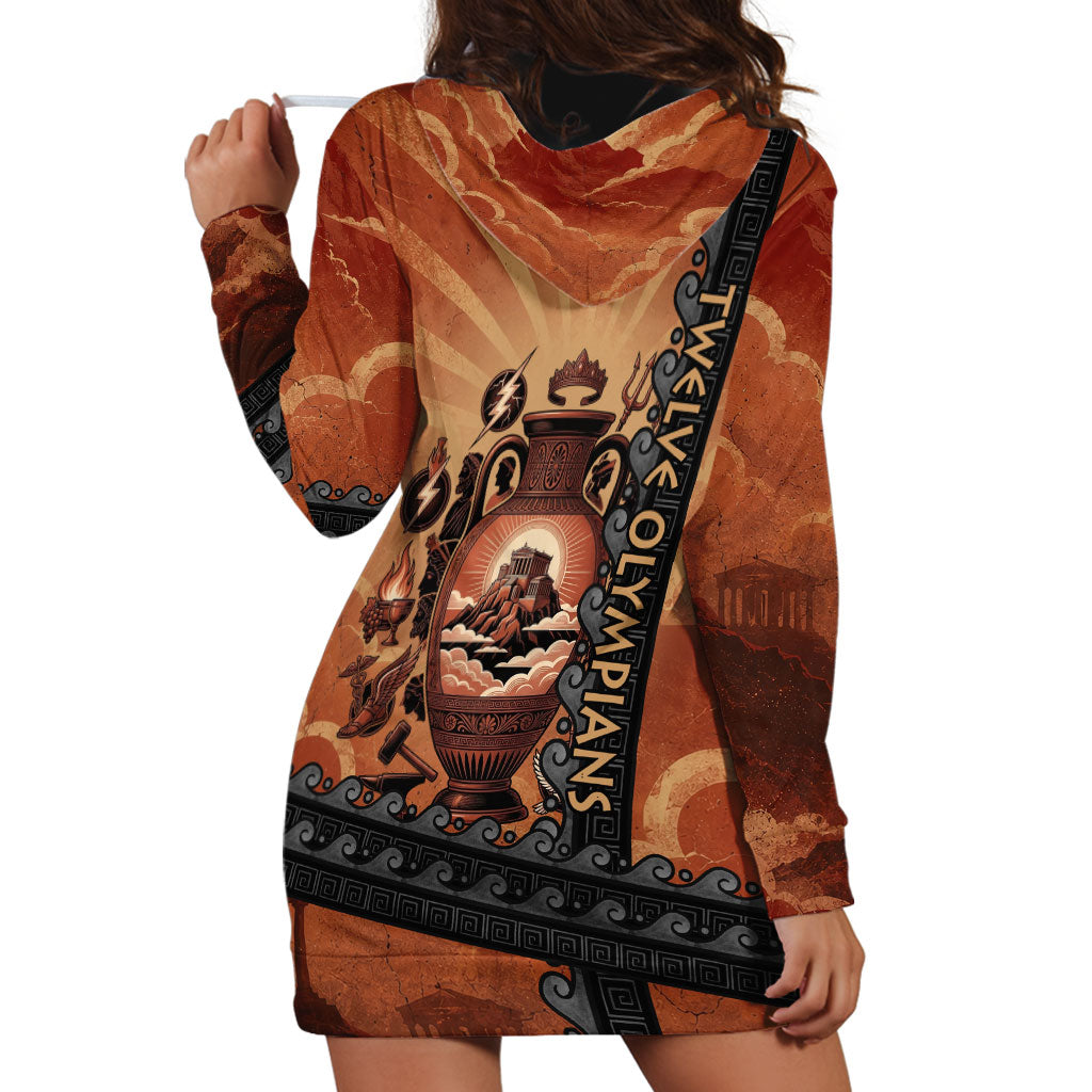 Twelve Olympians Hoodie Dress Greek Gods Graphic With Greek Amphora Vase And Parthenon Art