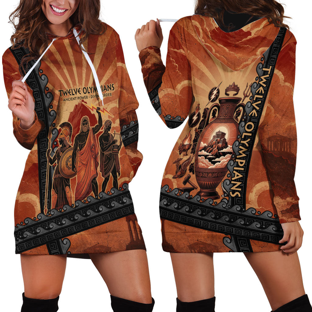 Twelve Olympians Hoodie Dress Greek Gods Graphic With Greek Amphora Vase And Parthenon Art