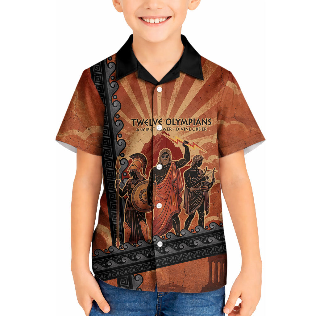 Twelve Olympians Kid Hawaiian Shirt Greek Gods Graphic With Greek Amphora Vase And Parthenon Art