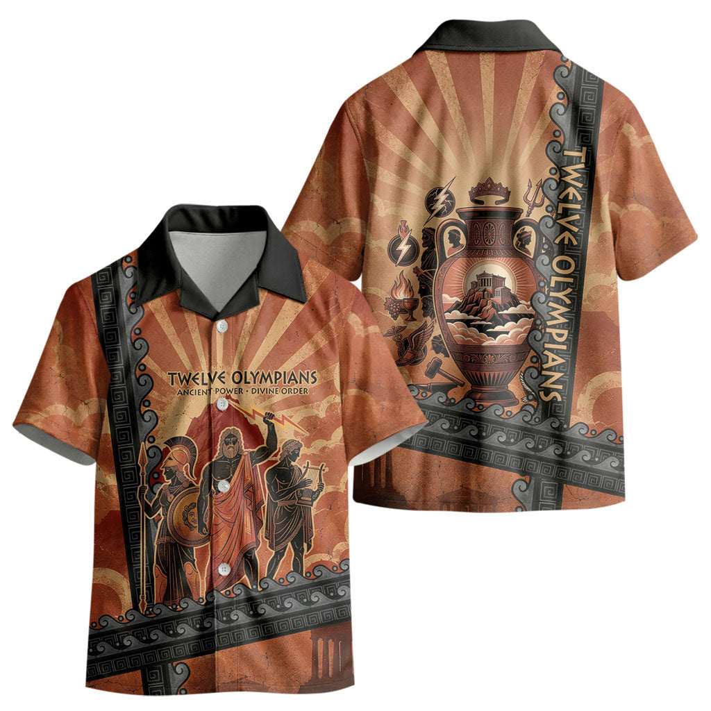 Twelve Olympians Kid Hawaiian Shirt Greek Gods Graphic With Greek Amphora Vase And Parthenon Art