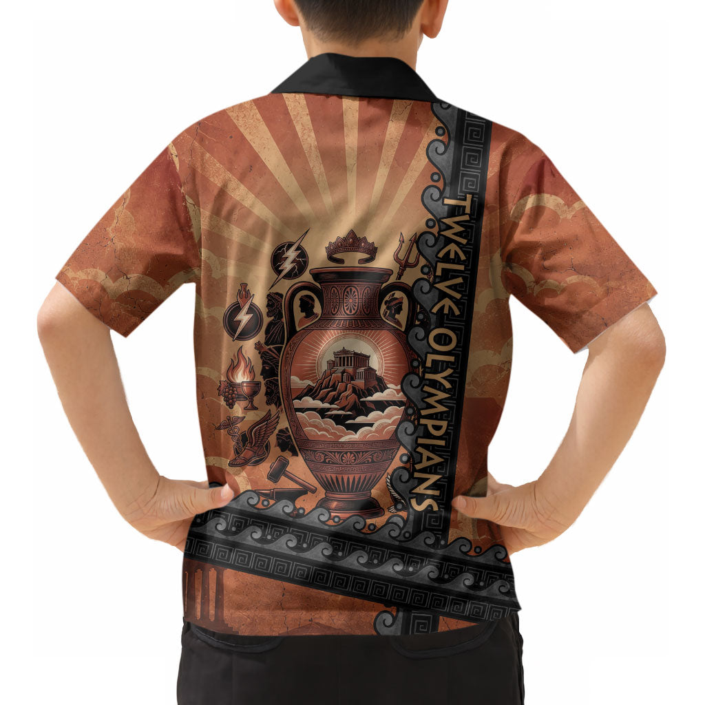 Twelve Olympians Kid Hawaiian Shirt Greek Gods Graphic With Greek Amphora Vase And Parthenon Art