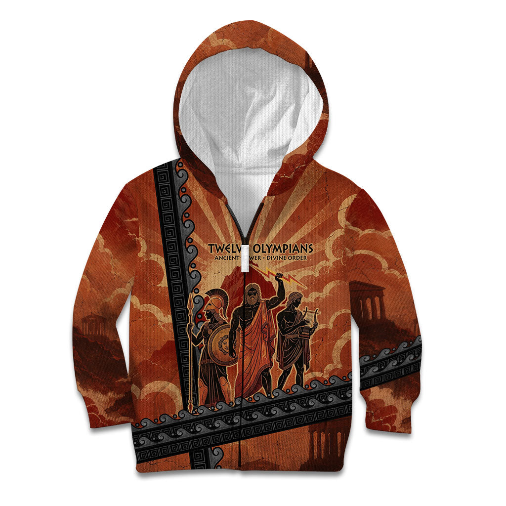 Twelve Olympians Kid Hoodie Greek Gods Graphic With Greek Amphora Vase And Parthenon Art