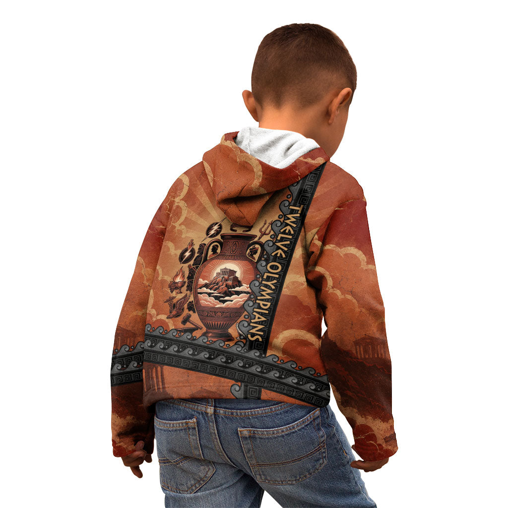 Twelve Olympians Kid Hoodie Greek Gods Graphic With Greek Amphora Vase And Parthenon Art