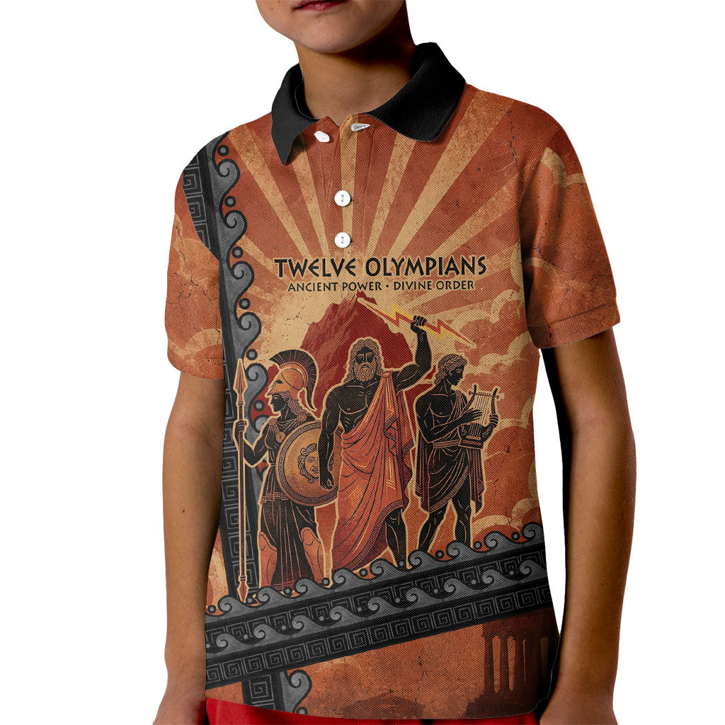 Twelve Olympians Kid Polo Shirt Greek Gods Graphic With Greek Amphora Vase And Parthenon Art