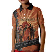 Twelve Olympians Kid Polo Shirt Greek Gods Graphic With Greek Amphora Vase And Parthenon Art