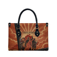 Twelve Olympians Leather Bag Greek Gods Graphic With Greek Amphora Vase And Parthenon Art