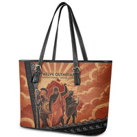 Twelve Olympians Leather Tote Bag Greek Gods Graphic With Greek Amphora Vase And Parthenon Art