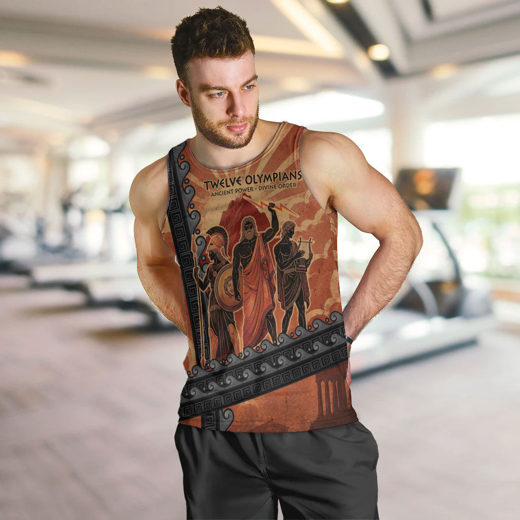 Twelve Olympians Men Tank Top Greek Gods Graphic With Greek Amphora Vase And Parthenon Art