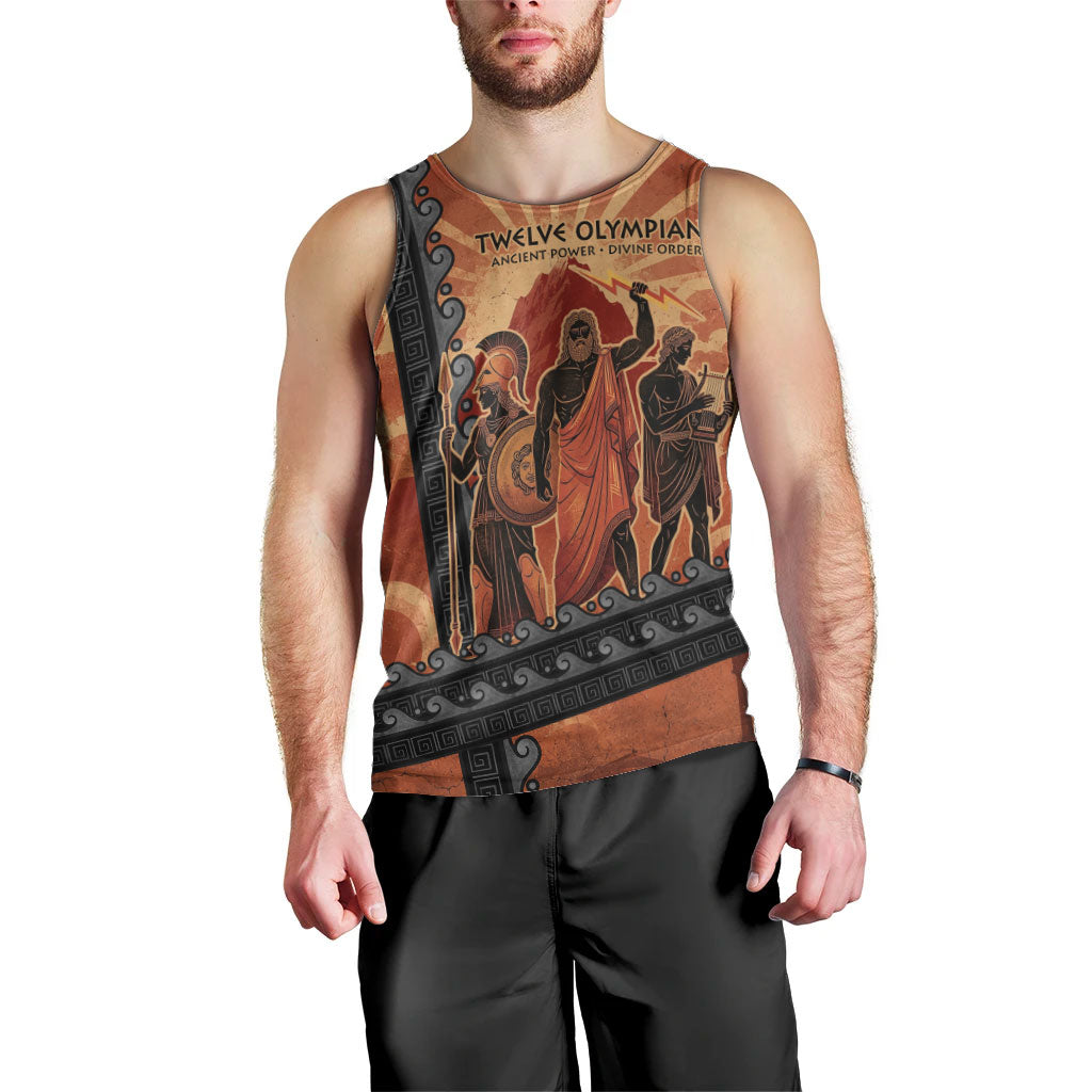Twelve Olympians Men Tank Top Greek Gods Graphic With Greek Amphora Vase And Parthenon Art