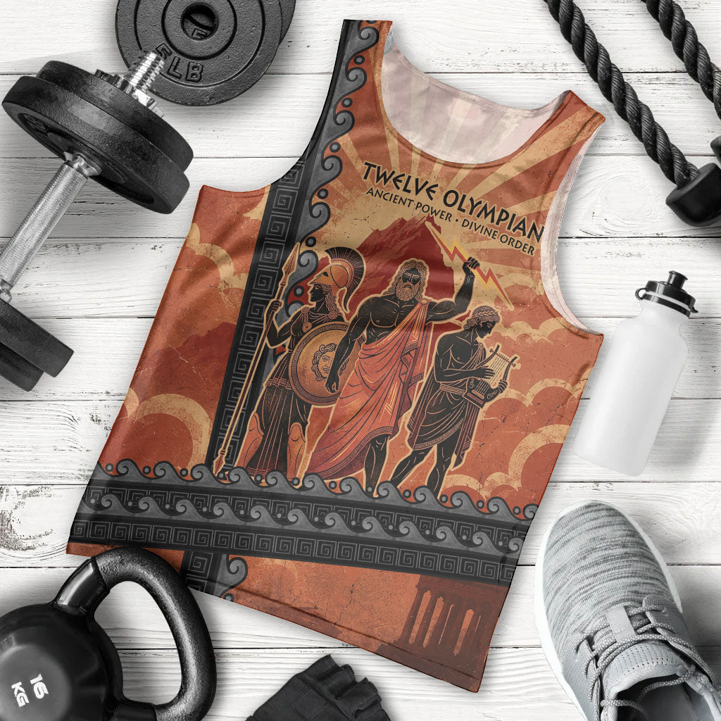 Twelve Olympians Men Tank Top Greek Gods Graphic With Greek Amphora Vase And Parthenon Art