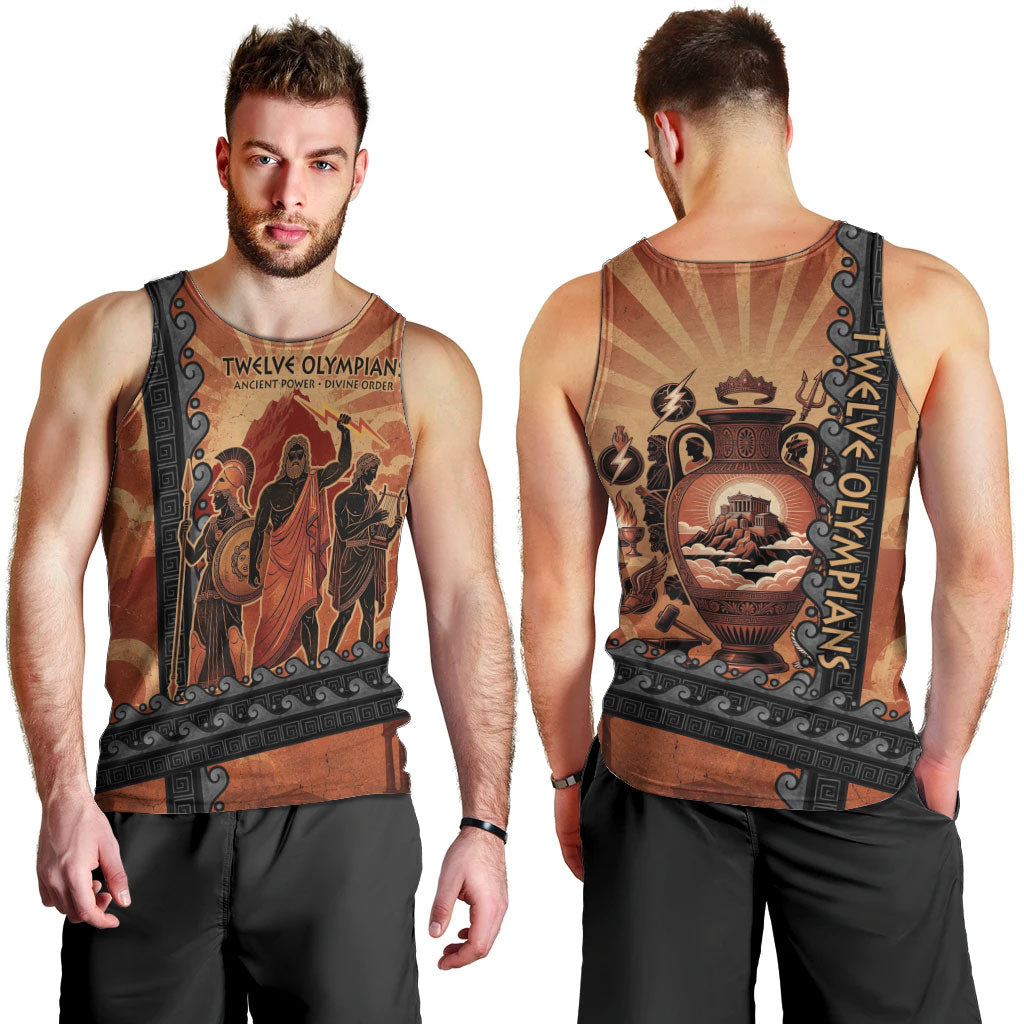Twelve Olympians Men Tank Top Greek Gods Graphic With Greek Amphora Vase And Parthenon Art