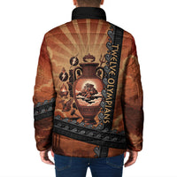 Twelve Olympians Padded Jacket Greek Gods Graphic With Greek Amphora Vase And Parthenon Art