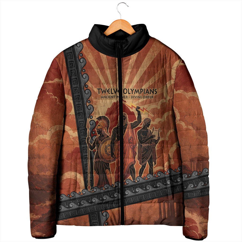 Twelve Olympians Padded Jacket Greek Gods Graphic With Greek Amphora Vase And Parthenon Art