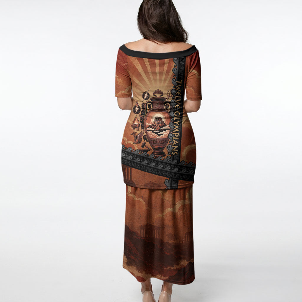 Twelve Olympians Puletasi Greek Gods Graphic With Greek Amphora Vase And Parthenon Art