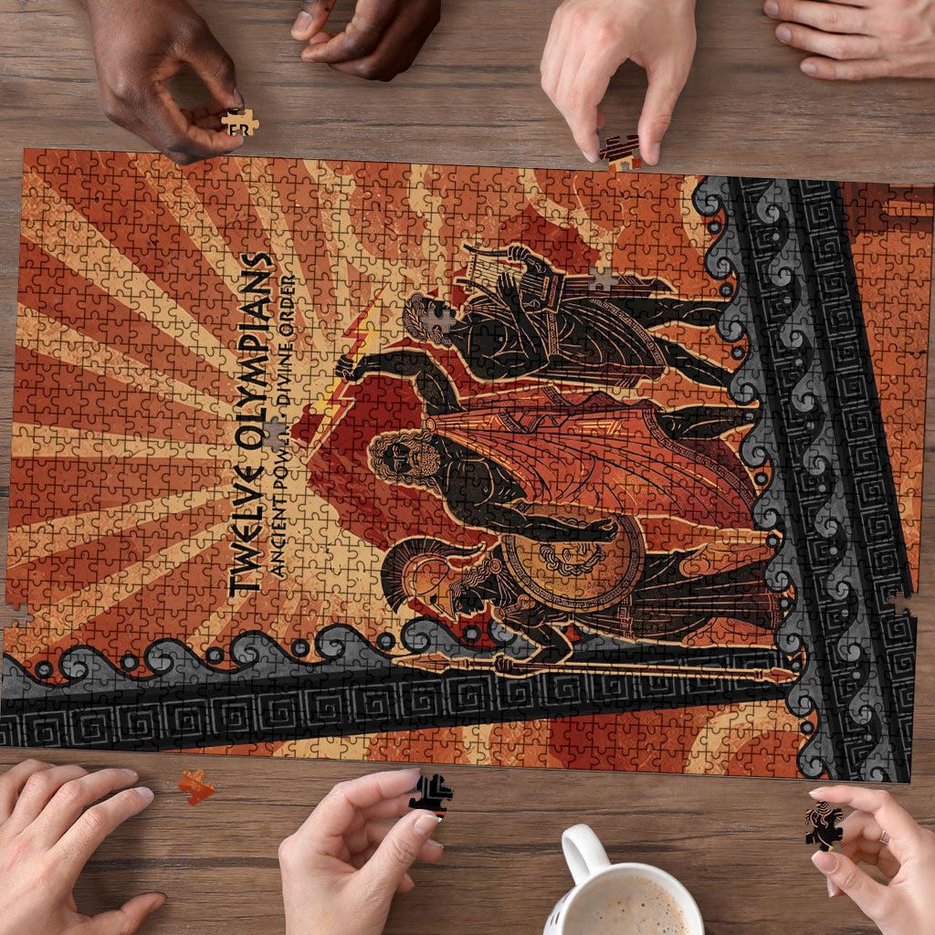 Twelve Olympians Puzzle Greek Gods Graphic With Greek Amphora Vase And Parthenon Art